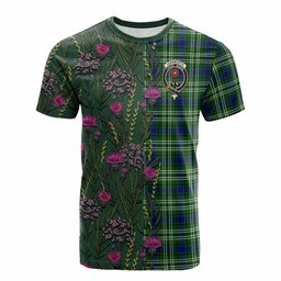 ScotsTee Shop Scottish Learmonth Family Crest Tartan T-shirt Scottish Thistle Flower Half Style