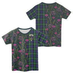 ScotsTee Shop Scottish Forbes Family Crest Tartan T-shirt Scottish Thistle Flower Half Style