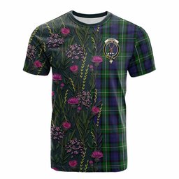 ScotsTee Shop Scottish Forbes Family Crest Tartan T-shirt Scottish Thistle Flower Half Style