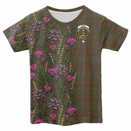 ScotsTee Shop Scottish Gray Family Crest Tartan T-shirt Scottish Thistle Flower Half Style