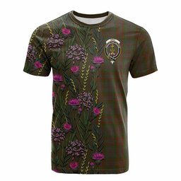ScotsTee Shop Scottish Gray Family Crest Tartan T-shirt Scottish Thistle Flower Half Style