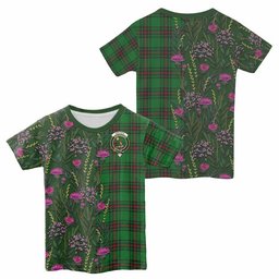 ScotsTee Shop Scottish Kinloch Family Crest Tartan T-shirt Scottish Thistle Flower Half Style