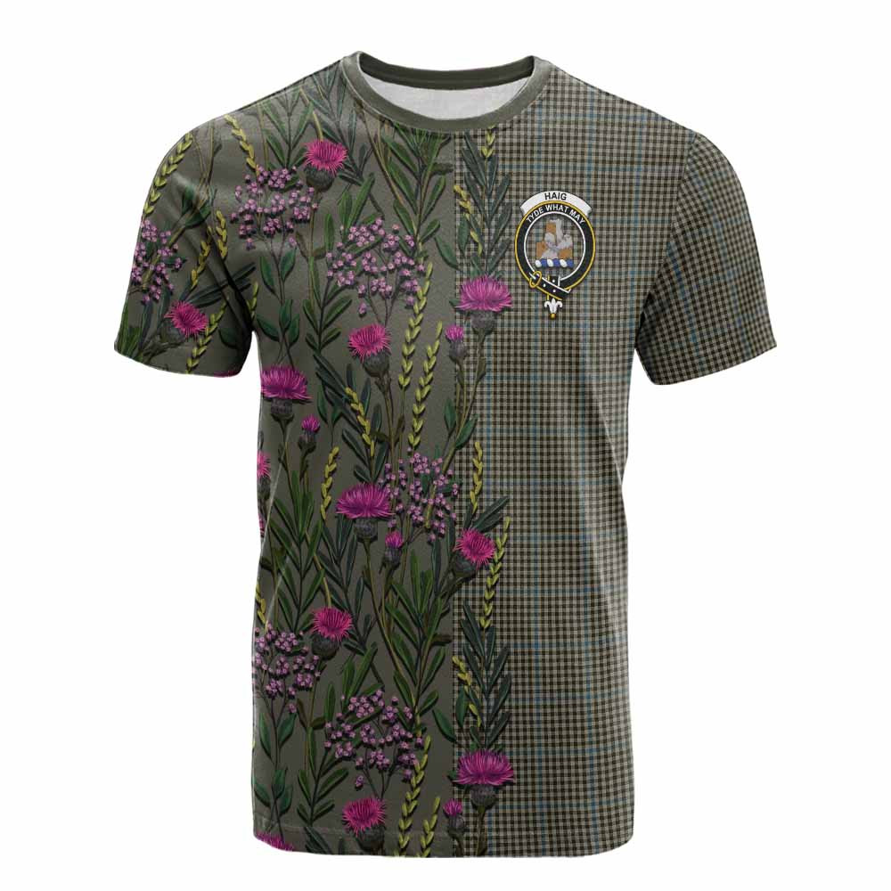 ScotsTee Shop Scottish Haig Family Crest Tartan T-shirt Scottish Thistle Flower Half Style