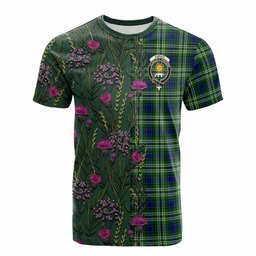 ScotsTee Shop Scottish Purves Family Crest Tartan T-shirt Scottish Thistle Flower Half Style
