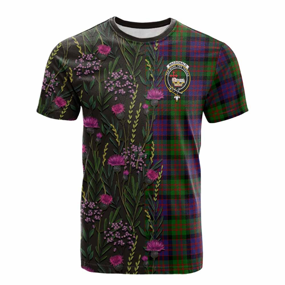 ScotsTee Shop Scottish MacDonald (McDonald) Family Crest Tartan T-shirt Scottish Thistle Flower Half Style