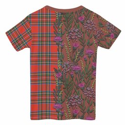ScotsTee Shop Scottish Stewart (Stuart) Family Crest Tartan T-shirt Scottish Thistle Flower Half Style