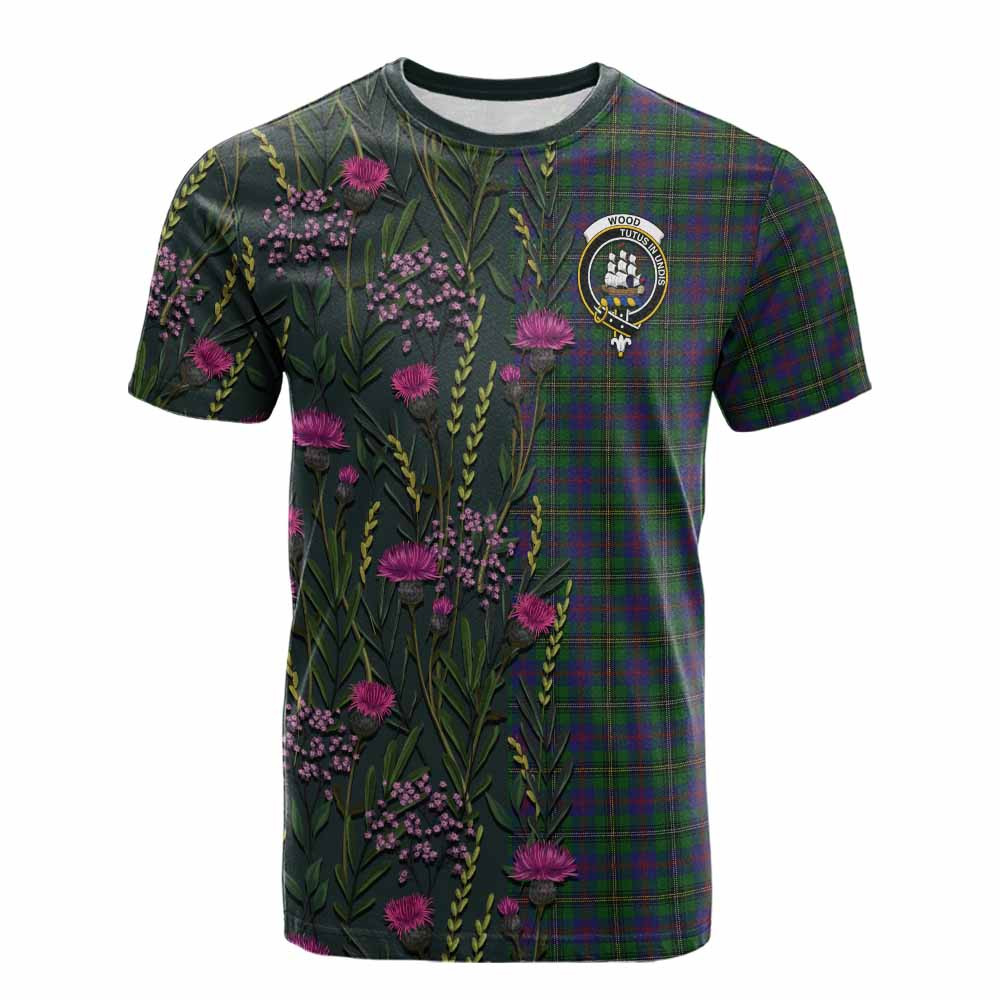 ScotsTee Shop Scottish Wood Family Crest Tartan T-shirt Scottish Thistle Flower Half Style