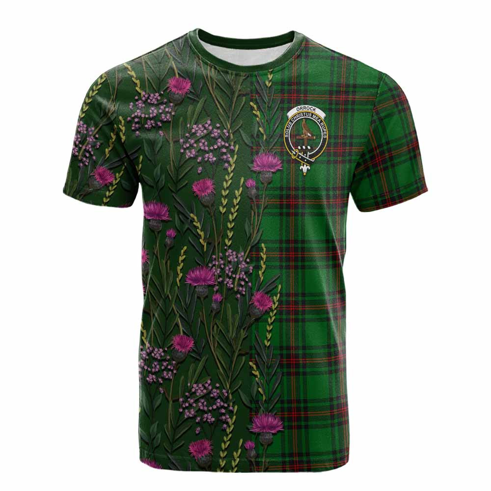 ScotsTee Shop Scottish Orrock Family Crest Tartan T-shirt Scottish Thistle Flower Half Style