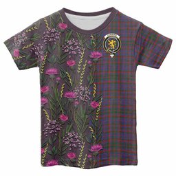 ScotsTee Shop Scottish Cumming Family Crest Tartan T-shirt Scottish Thistle Flower Half Style