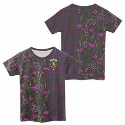 ScotsTee Shop Scottish Cumming Family Crest Tartan T-shirt Scottish Thistle Flower Half Style