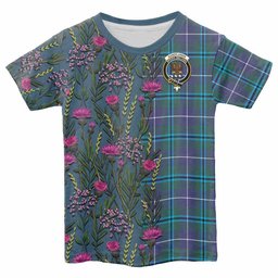 ScotsTee Shop Scottish Sandilands Family Crest Tartan T-shirt Scottish Thistle Flower Half Style