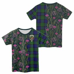 ScotsTee Shop Scottish Bannatyne Family Crest Tartan T-shirt Scottish Thistle Flower Half Style