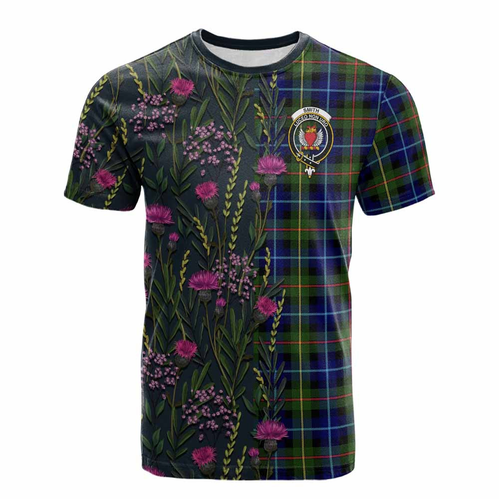 ScotsTee Shop Scottish Smith Family Crest Tartan T-shirt Scottish Thistle Flower Half Style