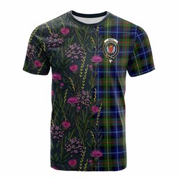 ScotsTee Shop Scottish Smith Family Crest Tartan T-shirt Scottish Thistle Flower Half Style