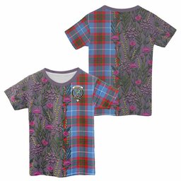 ScotsTee Shop Scottish Crichton (Crighton) Family Crest Tartan T-shirt Scottish Thistle Flower Half Style