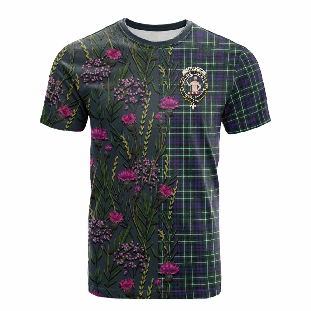 ScotsTee Shop Scottish Allardice Family Crest Tartan T-shirt Scottish Thistle Flower Half Style