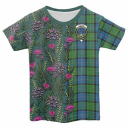 ScotsTee Shop Scottish Stirling Family Crest Tartan T-shirt Scottish Thistle Flower Half Style