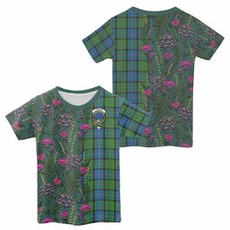 ScotsTee Shop Scottish Stirling Family Crest Tartan T-shirt Scottish Thistle Flower Half Style