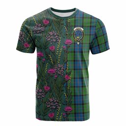 ScotsTee Shop Scottish Stirling Family Crest Tartan T-shirt Scottish Thistle Flower Half Style