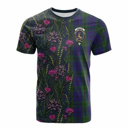 ScotsTee Shop Scottish Strachan Family Crest Tartan T-shirt Scottish Thistle Flower Half Style