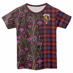 ScotsTee Shop Scottish Brown (Broun) Family Crest Tartan T-shirt Scottish Thistle Flower Half Style