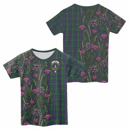 ScotsTee Shop Scottish Shaw Family Crest Tartan T-shirt Scottish Thistle Flower Half Style