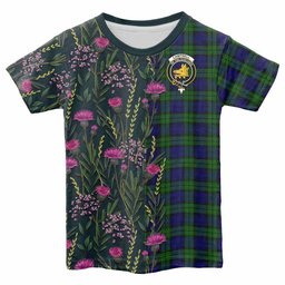 ScotsTee Shop Scottish Campbell Family Crest Tartan T-shirt Scottish Thistle Flower Half Style