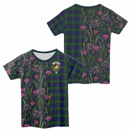 ScotsTee Shop Scottish Campbell Family Crest Tartan T-shirt Scottish Thistle Flower Half Style
