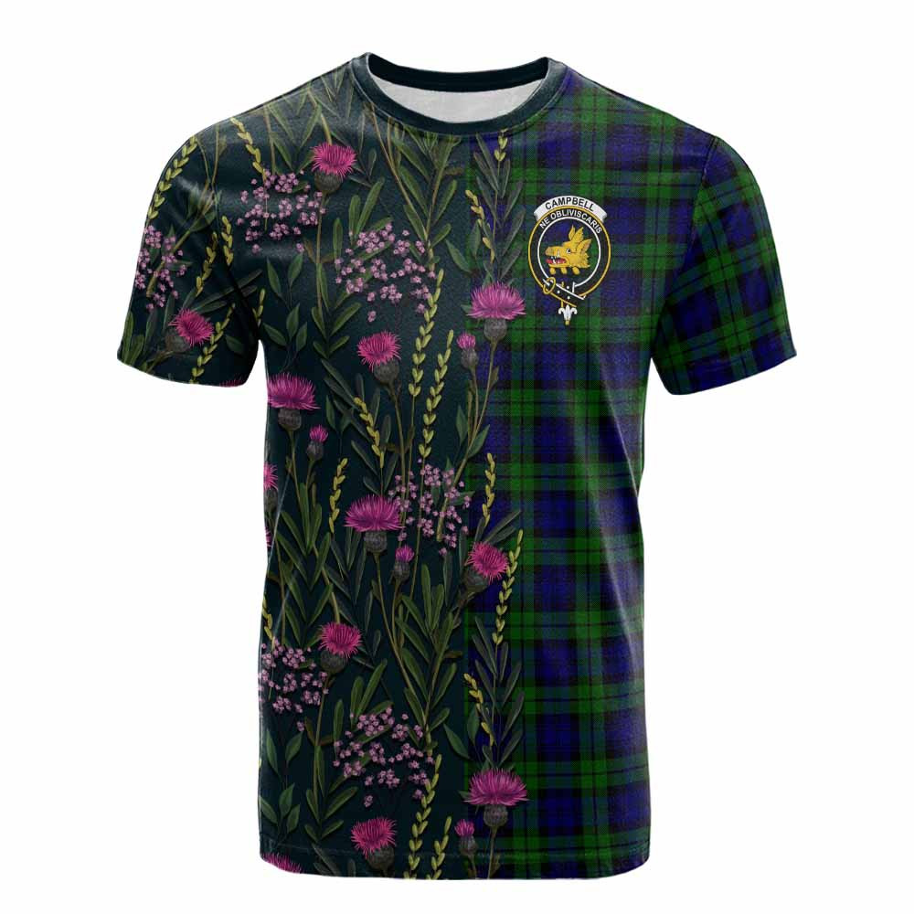 ScotsTee Shop Scottish Campbell Family Crest Tartan T-shirt Scottish Thistle Flower Half Style