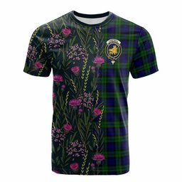ScotsTee Shop Scottish Campbell Family Crest Tartan T-shirt Scottish Thistle Flower Half Style