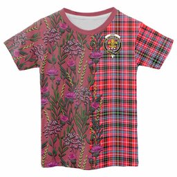 ScotsTee Shop Scottish Udny Family Crest Tartan T-shirt Scottish Thistle Flower Half Style