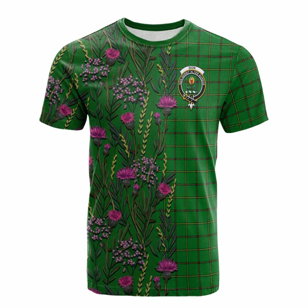 ScotsTee Shop Scottish Don Family Crest Tartan T-shirt Scottish Thistle Flower Half Style