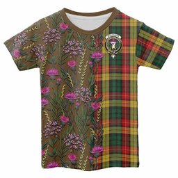 ScotsTee Shop Scottish Buchanan Family Crest Tartan T-shirt Scottish Thistle Flower Half Style