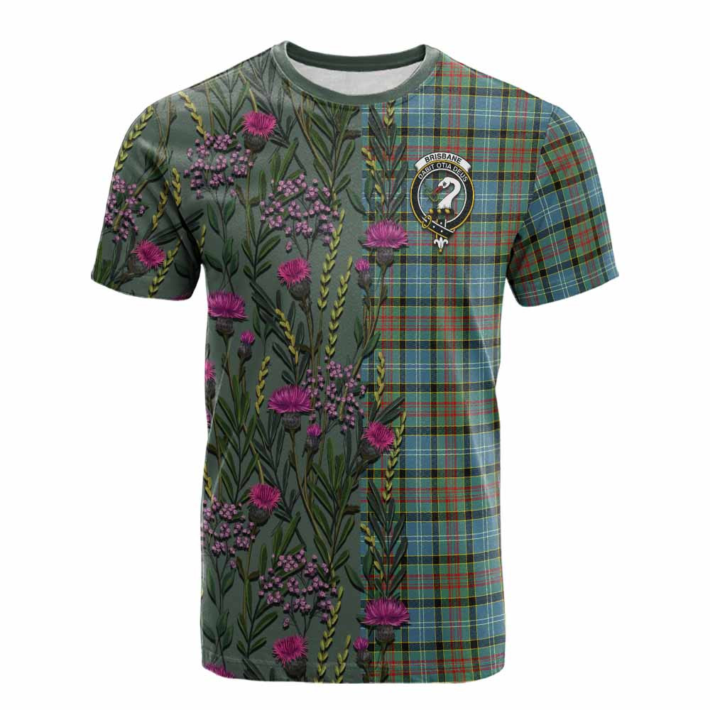 ScotsTee Shop Scottish Brisbane Family Crest Tartan T-shirt Scottish Thistle Flower Half Style