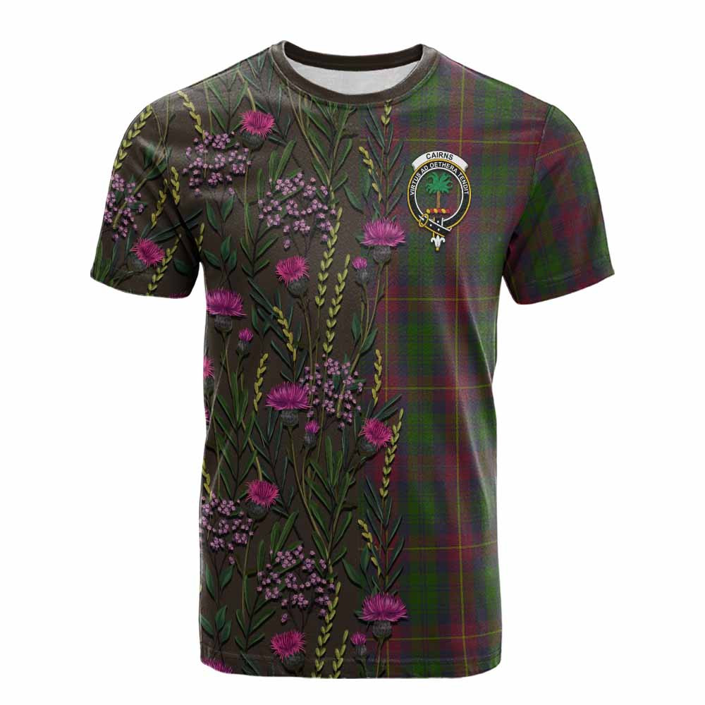 ScotsTee Shop Scottish Cairns Family Crest Tartan T-shirt Scottish Thistle Flower Half Style