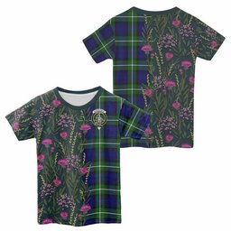 ScotsTee Shop Scottish Bannerman Family Crest Tartan T-shirt Scottish Thistle Flower Half Style