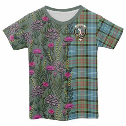 ScotsTee Shop Scottish Cathcart Family Crest Tartan T-shirt Scottish Thistle Flower Half Style