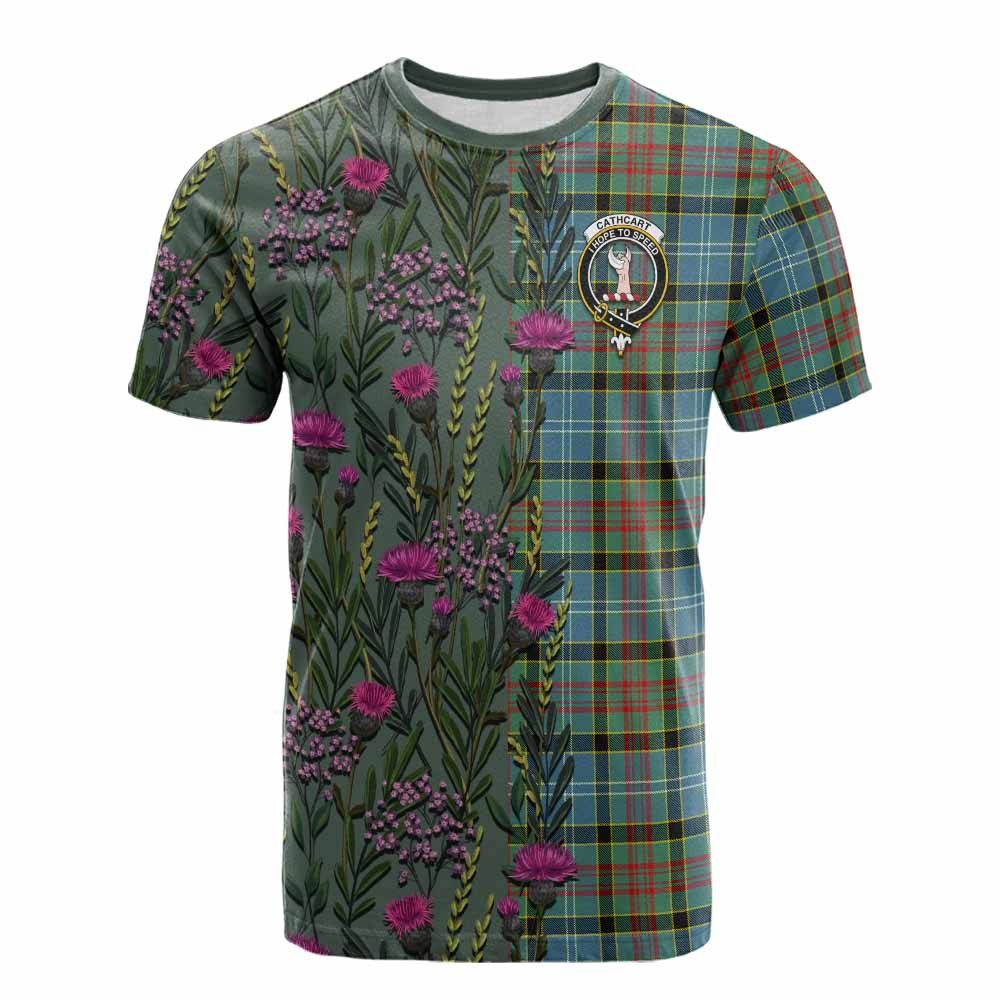 ScotsTee Shop Scottish Cathcart Family Crest Tartan T-shirt Scottish Thistle Flower Half Style
