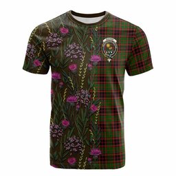 ScotsTee Shop Scottish Buchan Family Crest Tartan T-shirt Scottish Thistle Flower Half Style
