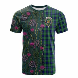 ScotsTee Shop Scottish Douglas Family Crest Tartan T-shirt Scottish Thistle Flower Half Style