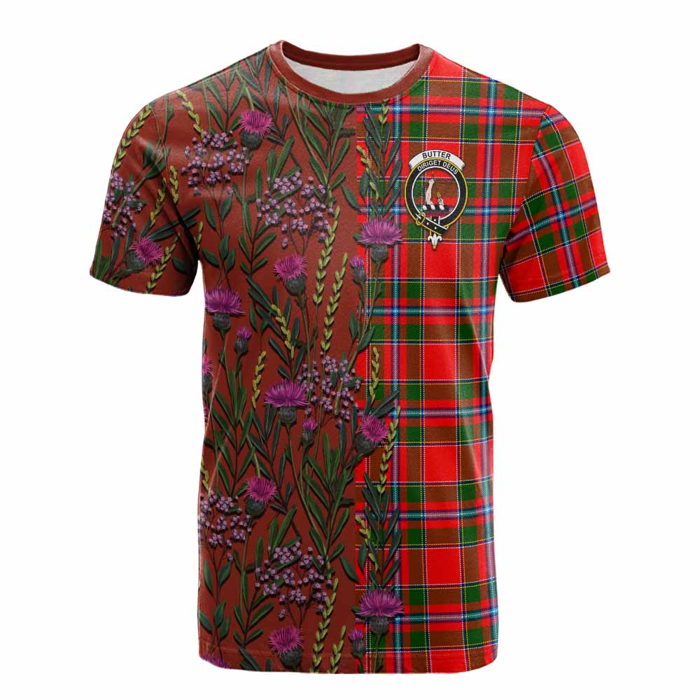 ScotsTee Shop Scottish Butter Family Crest Tartan T-shirt Scottish Thistle Flower Half Style