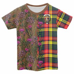 ScotsTee Shop Scottish Dewar Family Crest Tartan T-shirt Scottish Thistle Flower Half Style