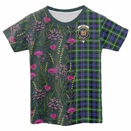 ScotsTee Shop Scottish Baillie (Bailey) Family Crest Tartan T-shirt Scottish Thistle Flower Half Style