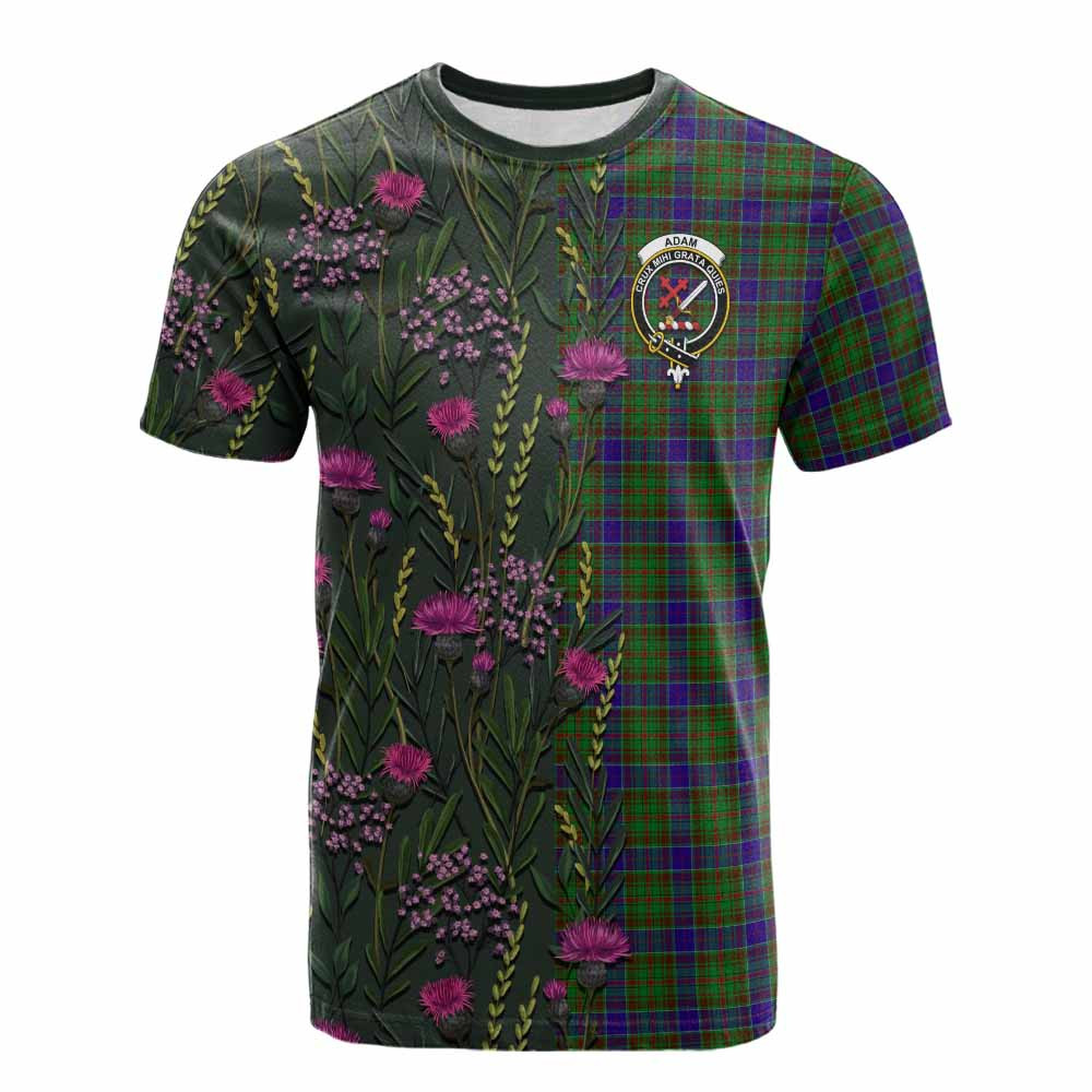 ScotsTee Shop Scottish Adam Family Crest Tartan T-shirt Scottish Thistle Flower Half Style