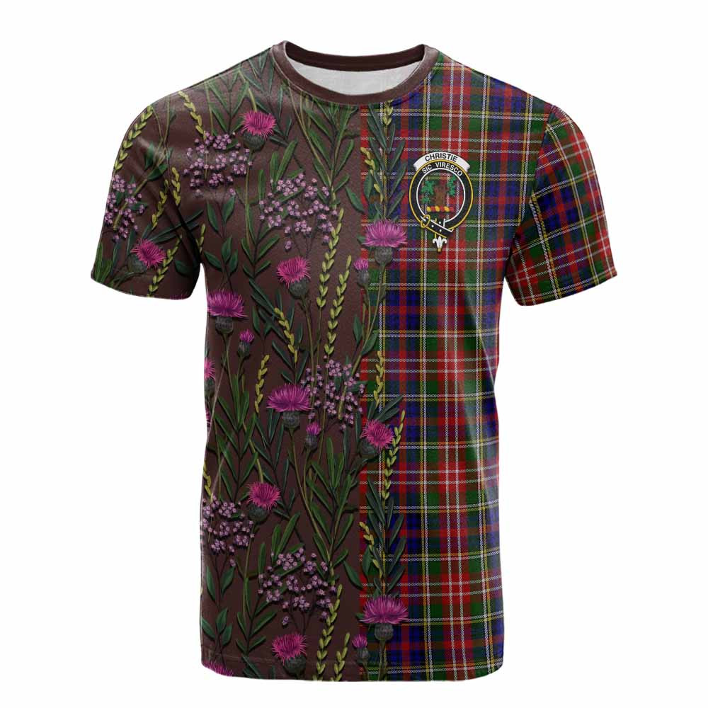 ScotsTee Shop Scottish Christie Family Crest Tartan T-shirt Scottish Thistle Flower Half Style