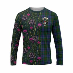 ScotsTee Shop Scottish Colquhoun Family Crest Tartan T-shirt Scottish Thistle Flower Half Style