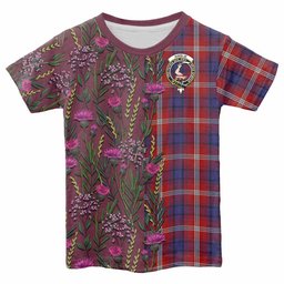ScotsTee Shop Scottish Ainslie Family Crest Tartan T-shirt Scottish Thistle Flower Half Style
