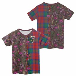 ScotsTee Shop Scottish Byres (Byses) Family Crest Tartan T-shirt Scottish Thistle Flower Half Style