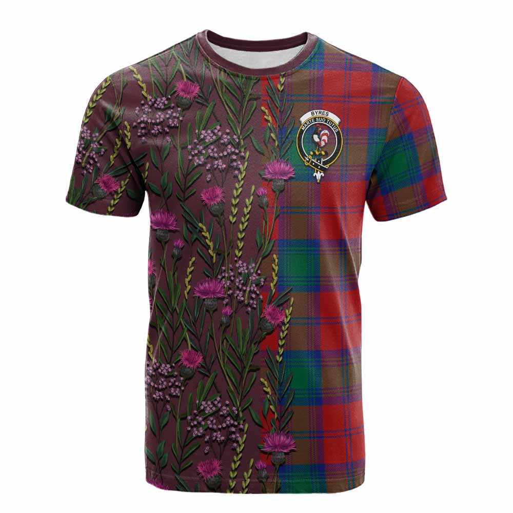 ScotsTee Shop Scottish Byres (Byses) Family Crest Tartan T-shirt Scottish Thistle Flower Half Style
