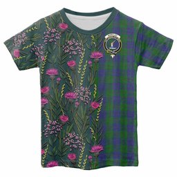 ScotsTee Shop Scottish Barclay Family Crest Tartan T-shirt Scottish Thistle Flower Half Style